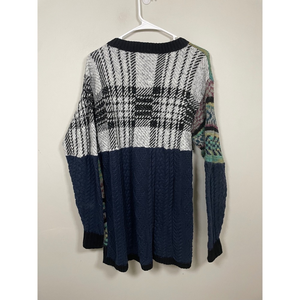 Free People Patchwork Knit Lace Up Wool Blend Sweater Size Small Boho Cozy - Picture 5 of 8
